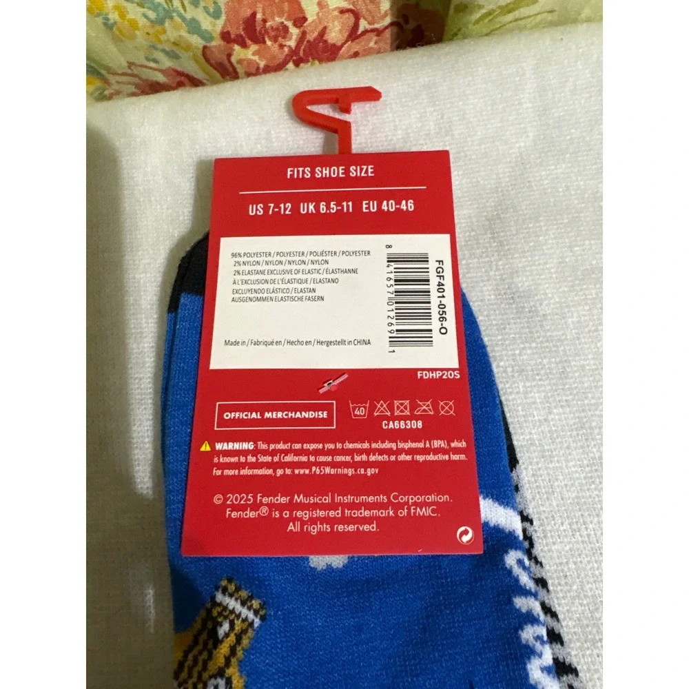 Fender Socks, 2 Pair, One‎ Size, Guitar Musical Instrument Novelty